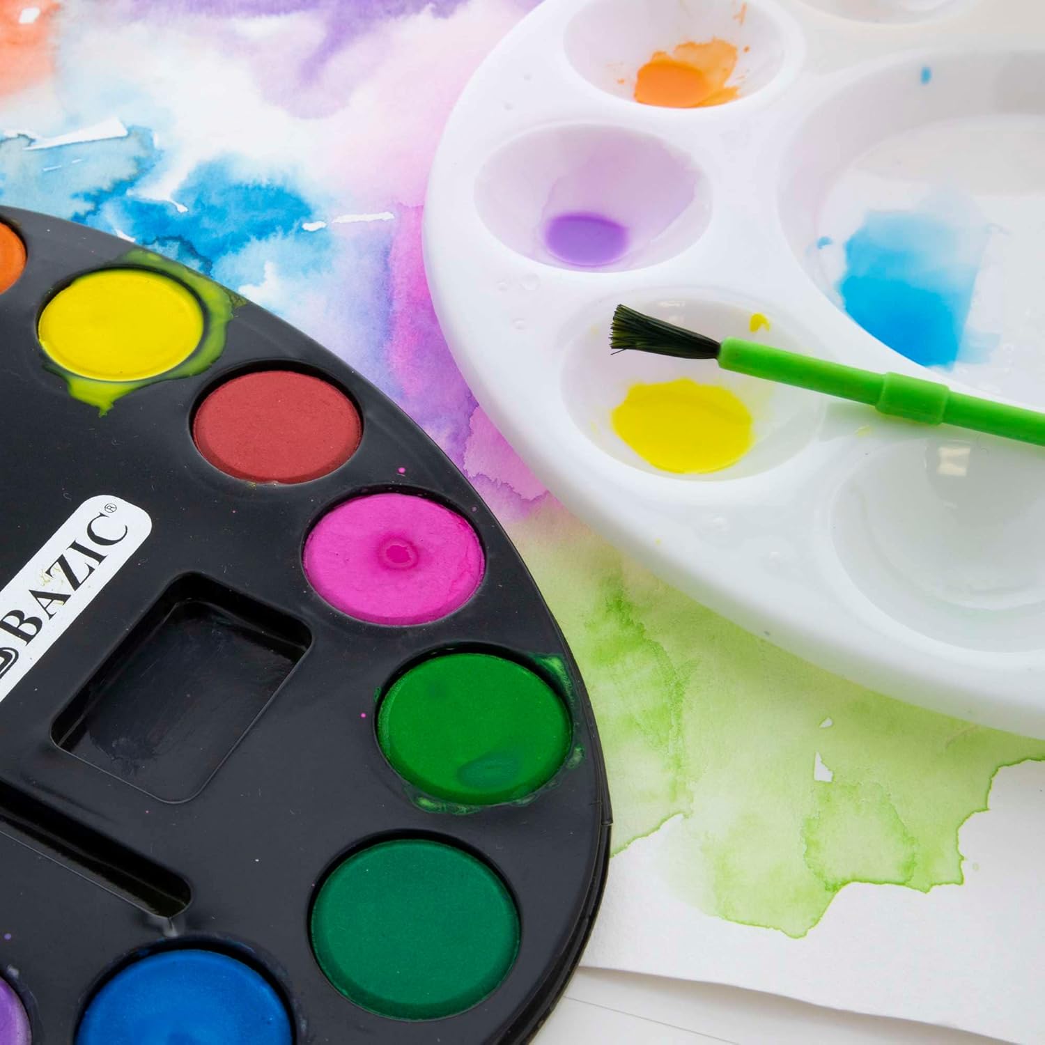 BAZIC PRODUCTS Watercolor w/Brush, 12 Colors Non-Toxic Paint Set, for Hobby Fun Art Supplies Vibrant Color Painting, Gift for s Beginners, 144-Packs