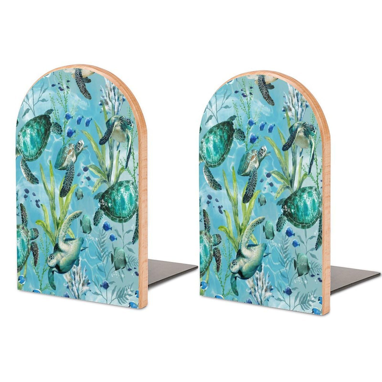 Sujetalibros de madera azul de tortuga para decorar estanterías infantiles y salones