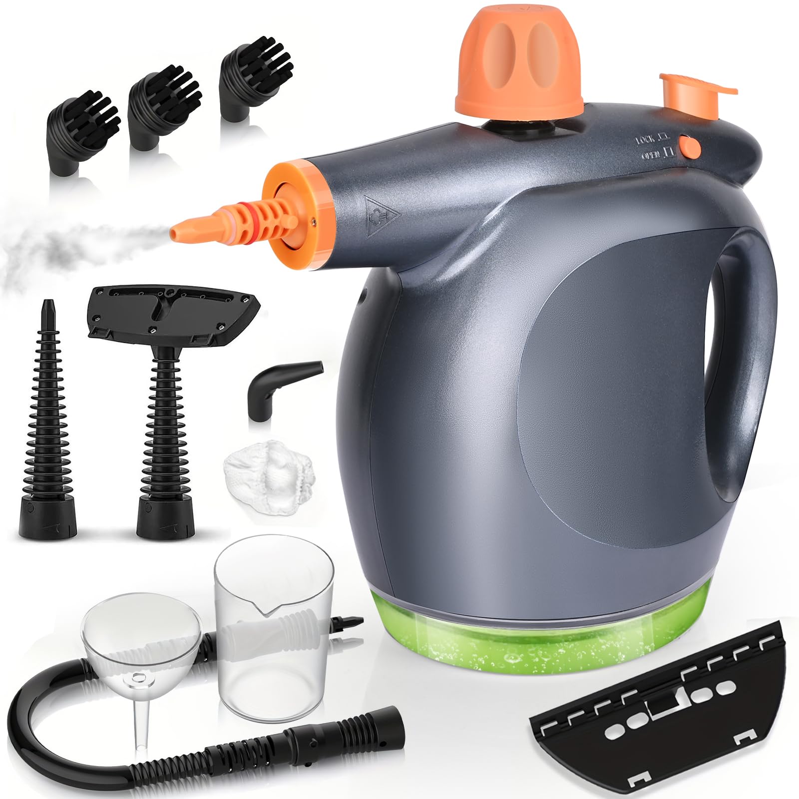 1250W Steam Cleaner Vaporeta Limpieza Hogar 475ml Limpiador de Vapor de Mano 3.5 Bar Limpiador de Vapores Portátil de Usos Múltiples con 11 Accesorios para Eliminar Suciedades Grasas de Suelos Cocinas