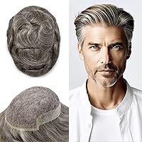 Vista 45 de FACE MIRACLE - Tupé frontal de encaje francés para hombres, sistema de reemplazo de cabello humano de encaje con pieza de pelo de poliuretano