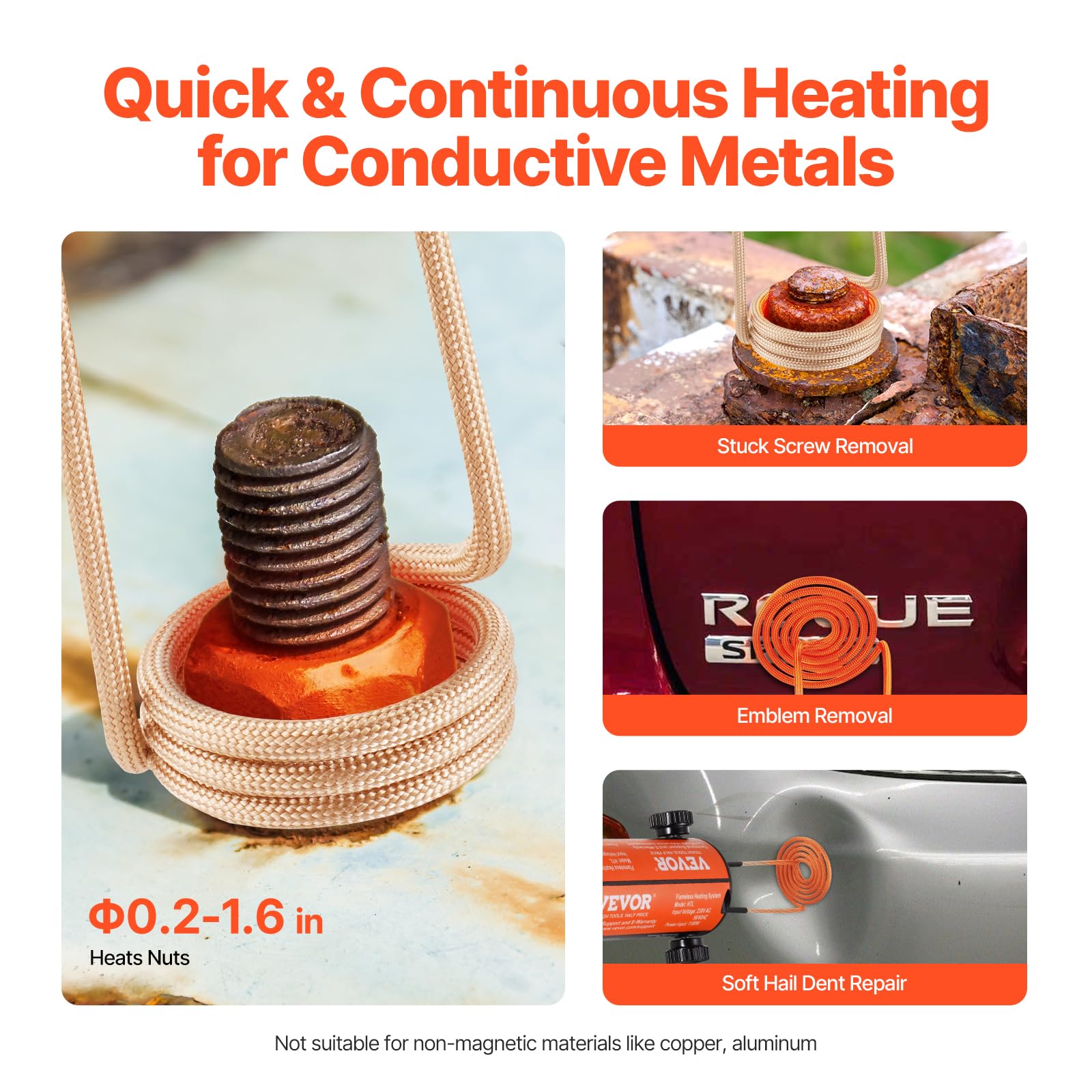 VEVOR Kit de Chauffage à Induction Magnétique 1 kW, Appareil de Chauffage par Induction Portatif, Chauffe-Boulon à 8 Bobines, pour Retirer les Boulons et Écrous Rouillés Réparation Automobile