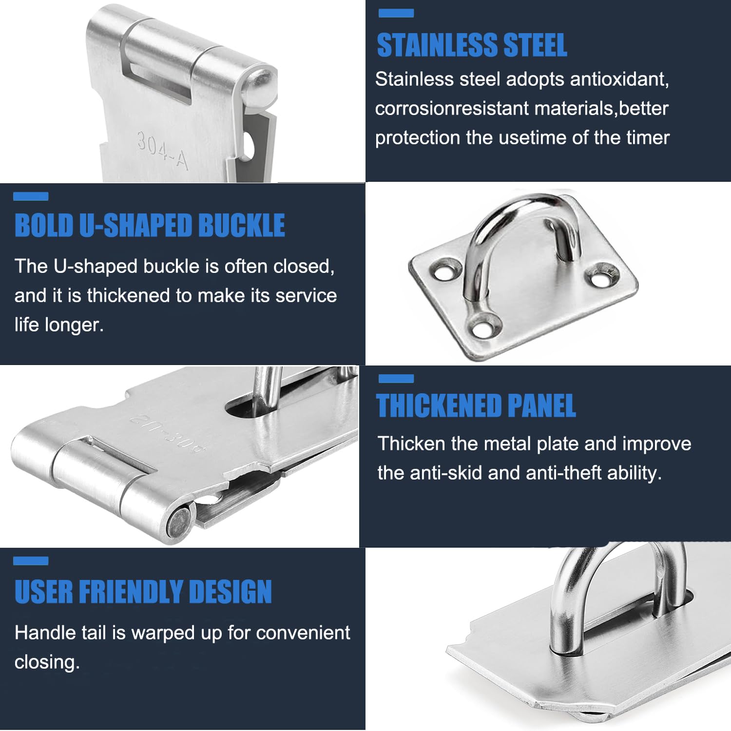 Serrature per porte in acciaio inox da 7,6 cm con lucchetto, chiusura di sicurezza Packlock Hasp, serratura extra spessa, chiusura per cancello, capannone, per camera da letto, garage,
