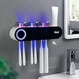 iHave Wall Mounted Electric Toothbrush Holders with 3 Cups, UV Sanitizer, Toothpaste Dispenser, Smart Home Bathroom Accessories & Decor, Black