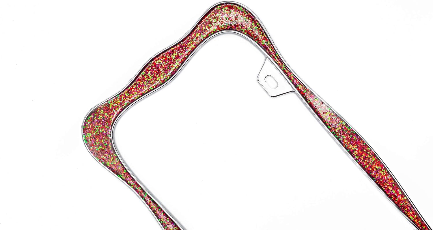 creathome 3D Shining License Plate Frame, Chrome with Shining Red Chunky Gliter, Pure Zinc Alloy Metal - Image 5