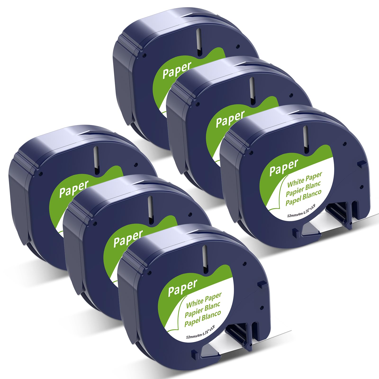 6-Pack 91330 Compatible with Dymo LetraTag Label Tape Refills, 12mm x 4m (1/2" x 13') White Paper Compatible with Letra Tag Label Makers LT-100H, LT-