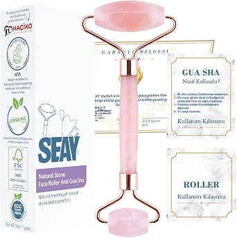 Seay Do al Ta   ift Tarafl  Face Roller Pembe Kuvars Quartz Roller 1. Kalite Masaj Aleti
