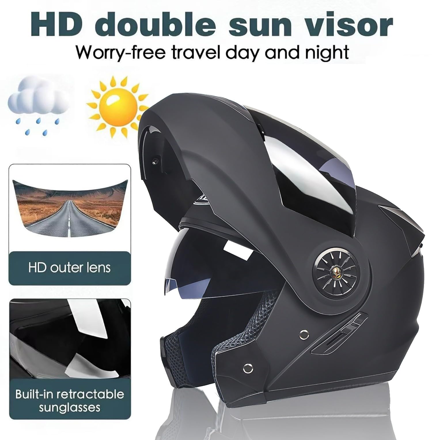 Casco De Moto Bluetooth, Casco Abatible, Guantes Táctiles Calientes, ECE Homologado Doble Visera Antivaho, Adultos Hombres Mujeres J,Medium