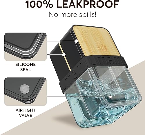 Miniatura 4 de Umami Bento Box - Caja todo en 1 para adultos con 4 utensilios, tarro de salsa grande, 2 divisores, 100% a prueba de fugas, apta para microondas y