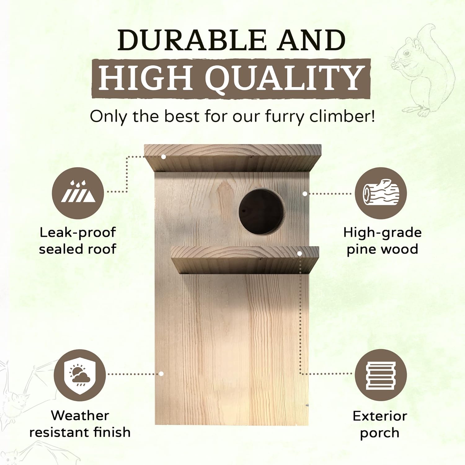 Made in USA, Squirrel House with Optional Camera, Hanging Squirrel House for Outside with Exterior Porch, 2.4ghz Camera with Solar Panel- Applewood Outdoor (No Camera)