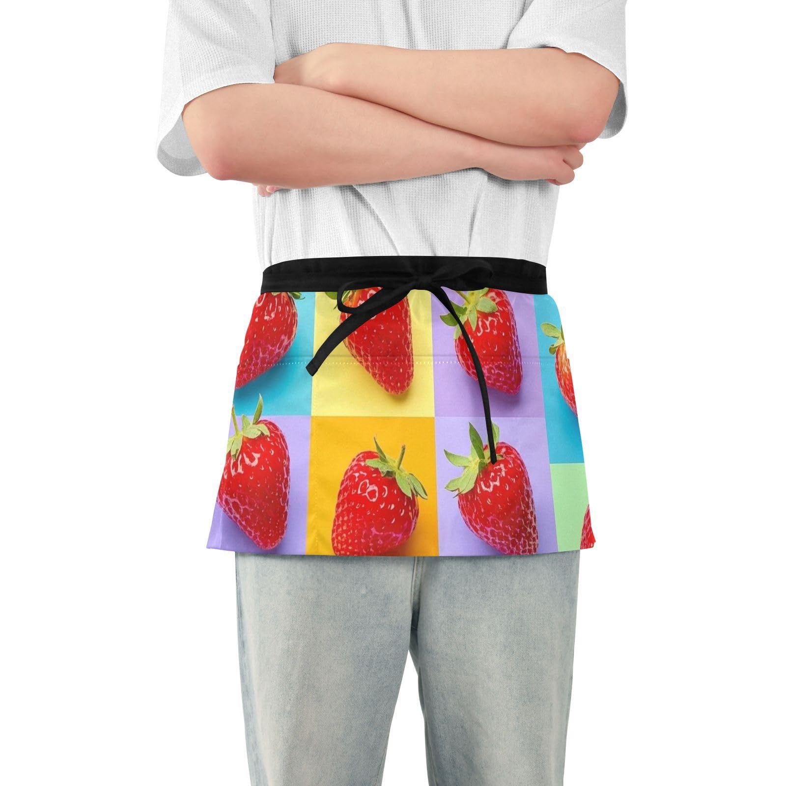 FASHON&FASCIN Server Apron with Pockets Waist Aprons Half Waitress Apron Strawberry Design for Gardening Restaurant,Multi5
