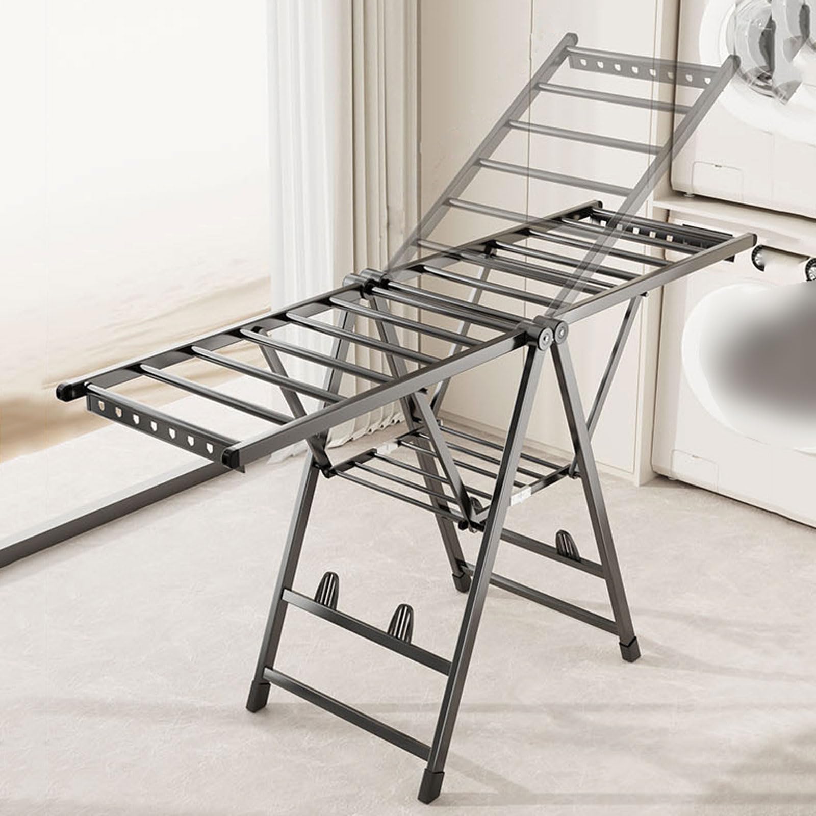 BCJMKDX folding clothes horse, Large Drying Rack Folding Clothes With Adjustable Wings Aluminum Laundry(Upgraded,140cm black)