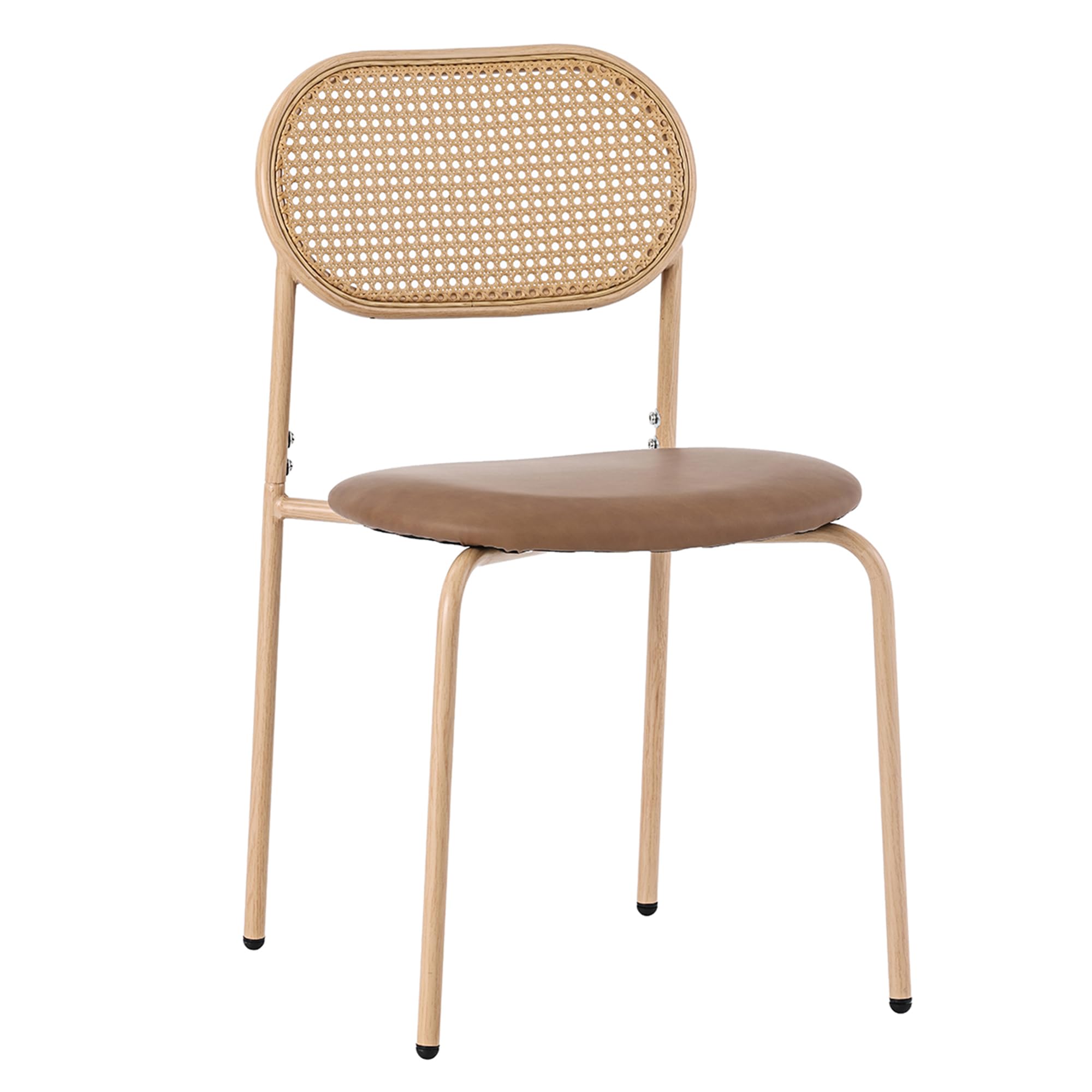 Merax Juego de 6 sillas de comedor, Sillas de cocina modernas con respaldo de ratán, Sillas de comedor con cuatro patas de soporte de metal, PU, Marrón