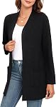 IWOLLENCE Cardigan for Women Lightweight Casual Long Sleeve Solid Open Front Cardigans Ribbed Knit Sweaters with Pockets