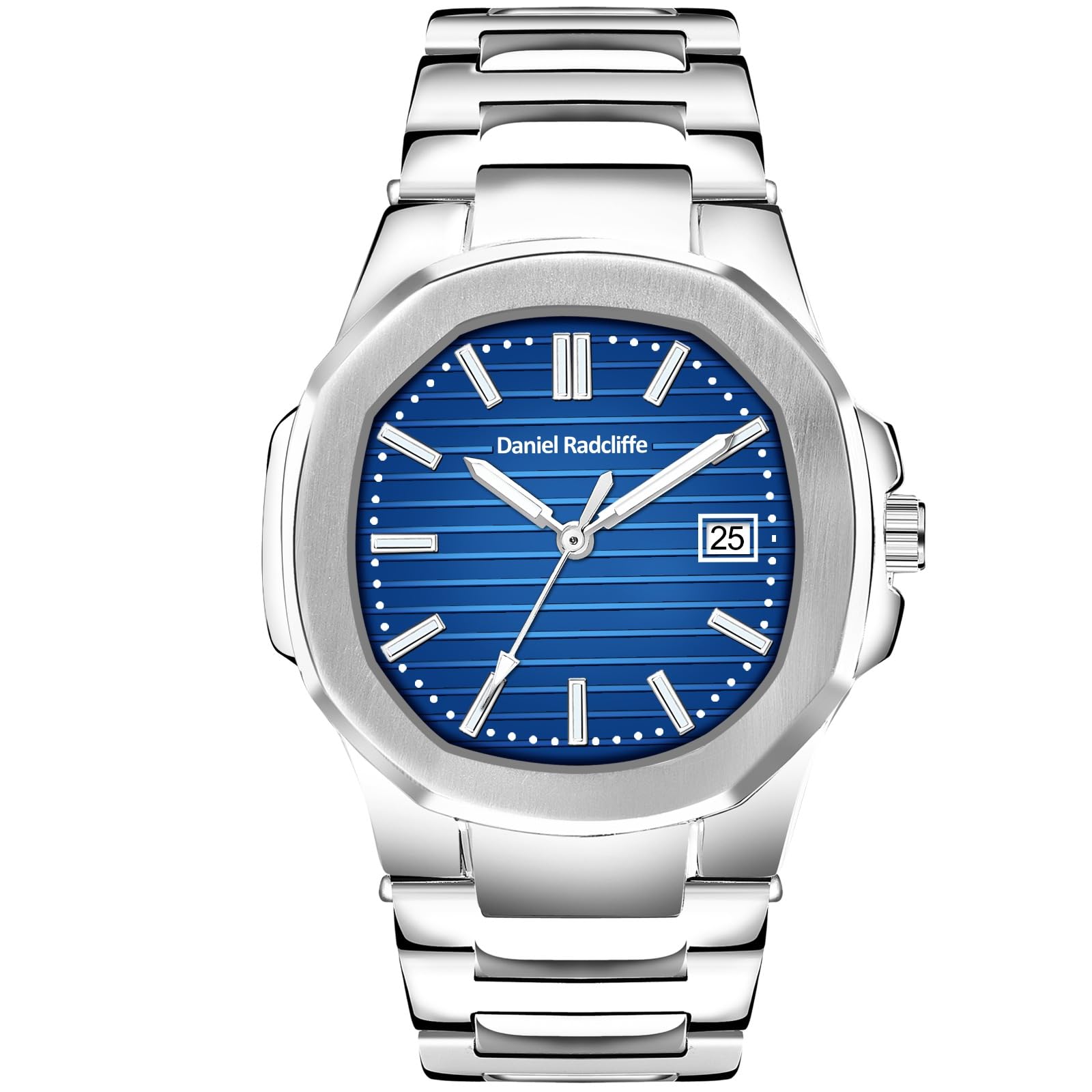 AMERICANVIBER Analog Blue Dial Silver Band Stainless Steel Watch Strap Analog Watch for Date Functioning Men & Women (Blue) (B0D33J5QS8) Amazon Price History, Amazon Price Tracker