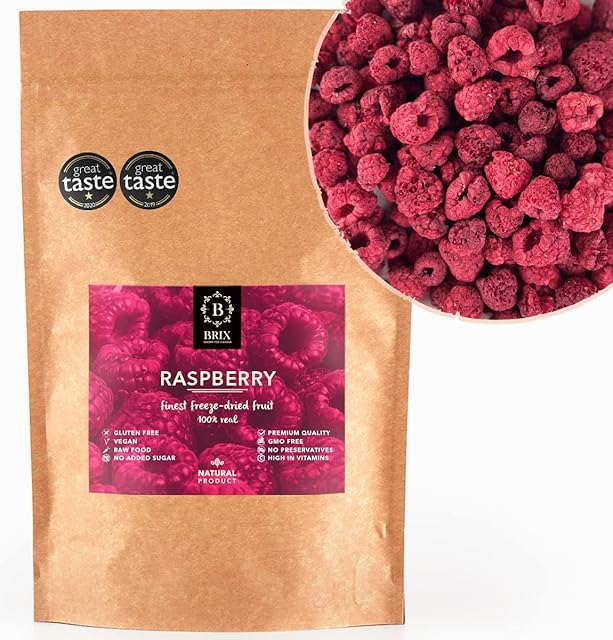 BRIX Freeze Dried Raspberry | 100% Natural Dried Whole Raspberries 85g | Great Taste Award Dried Fruit | Non-GMO, Gluten Free, Vegan & Vitamins Retained