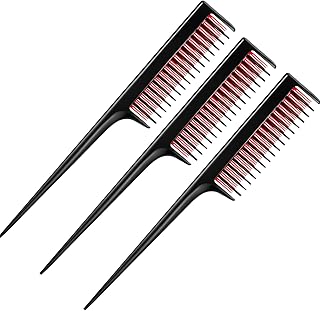 3 Piece Triple Teasing Comb, Rat Tail Combs for Women, Tool Structure Tease Layers Rattail Comb, Rat Tail Comb for Back Combing Root Teasing, Adding Volume, Evening Styling (Black and Red)