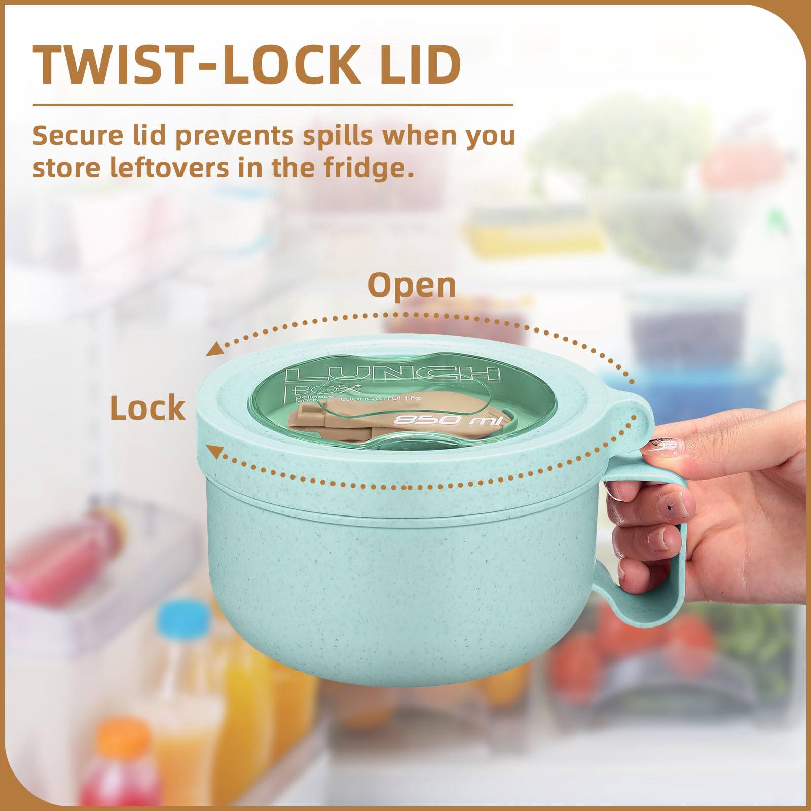 Maxdot 4 Pcs Microwave Ramen Bowl Microwavable Instant Soup Cups with Lids Large Soup Bowls with Handles Dishwasher Safe Cooking Soup Mug for Cereal Food Container (Green, Wheat Color)