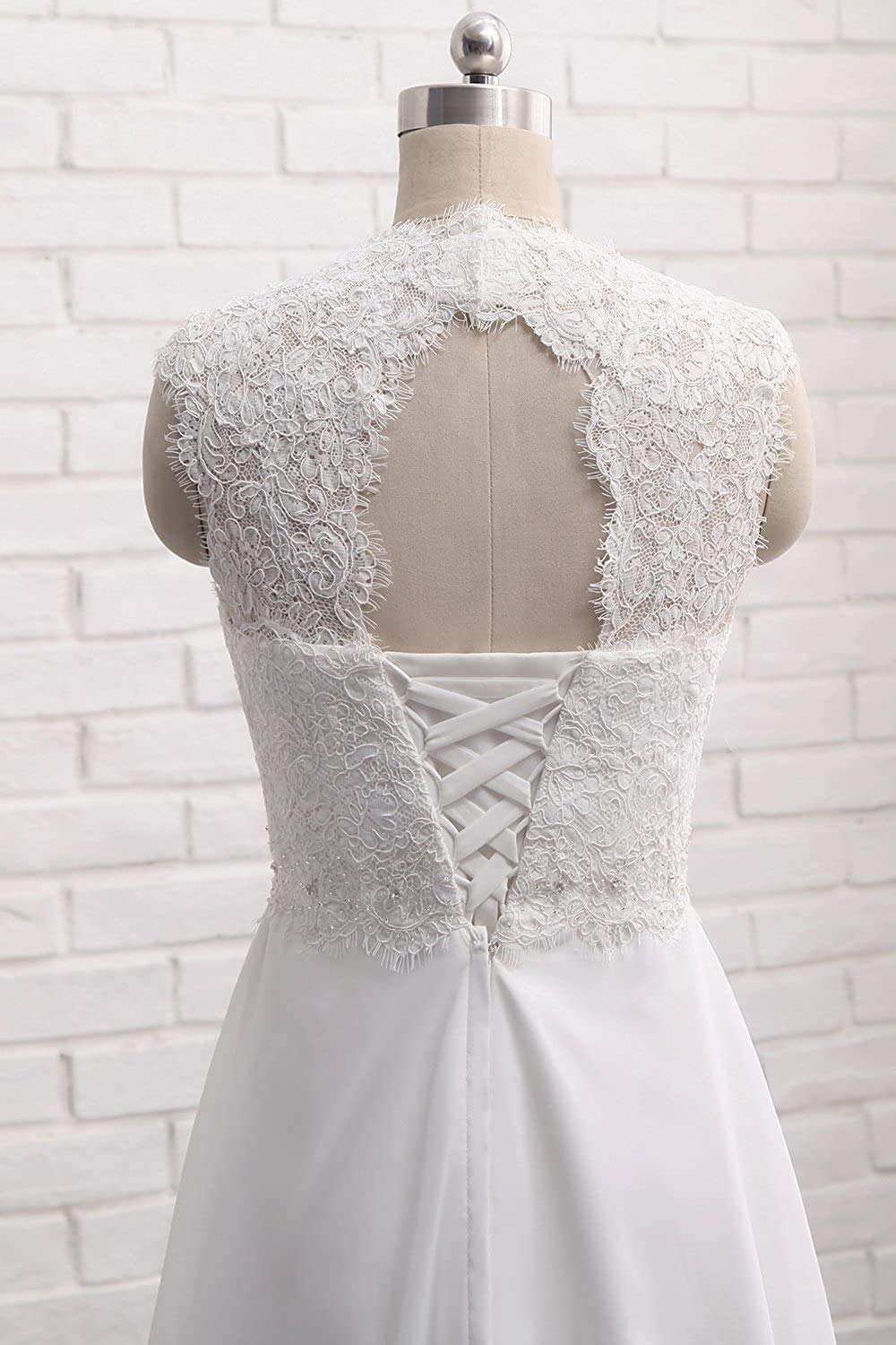 Lungo Elegante Chiffon Pizzo Abiti da Sera Abiti da Sposa Senza Maniche, Avorio, 50