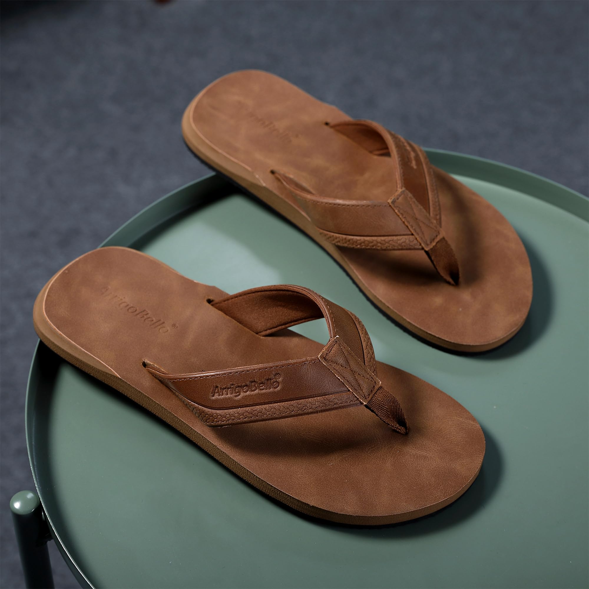 ARRIGO BELLO Tongs Homme Tongue Cuir Claquette Été Confortable Piscine Plage Antidérapant Sandales Taille 41-46