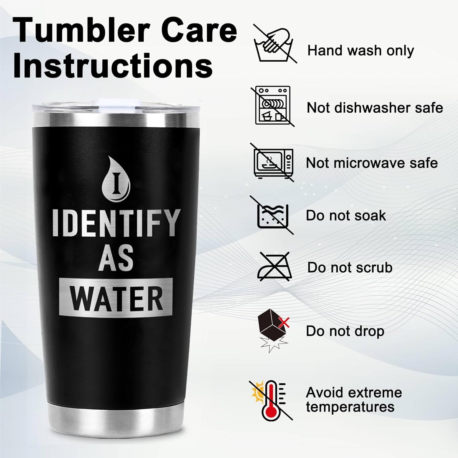 Funny Father's Day Birthday Gifts for Men Dad Husband, I Identify as Water 20 Oz Stainless Steel Coffee Travel Tumbler Cup with Lids & Straw, Christmas Gift Ideas, Black - Image 9