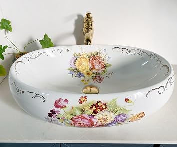 Oval Shape Large Size Artistic Ceramic Sink for Bathroom Vanity Top L60cmxW40cm