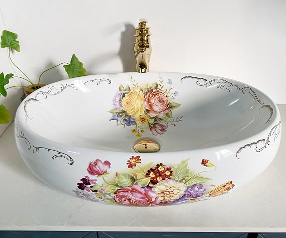 Oval Shape Large Size Artistic Ceramic Sink for Bathroom Vanity Top L60cmxW40cm