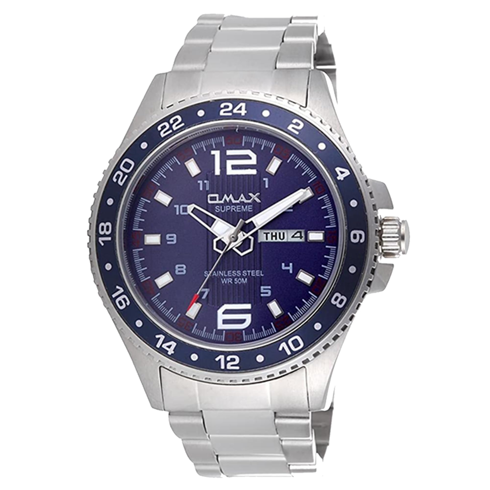 OMAX Day and Date Supreme Analog Blue Dial Watch Men (Blue Dial Silver Stainless Steel Strap with Fold Over Clasp with Safety) - SS374 (B00Q2MKMVM) Amazon Price History, Amazon Price Tracker