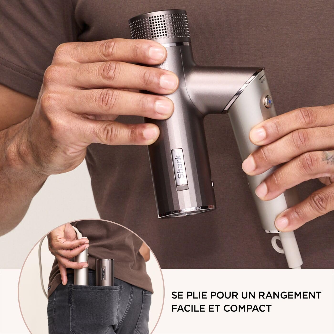 Shark sèche-Cheveux SpeedStyle Pro Flex Ultra-performant et Ultra-Rapide, 4 Embouts de coiffage, léger, ionique, sans dommage Thermique, poignée Pliable, Tous Types de Cheveux, Moka Argent HD542EU