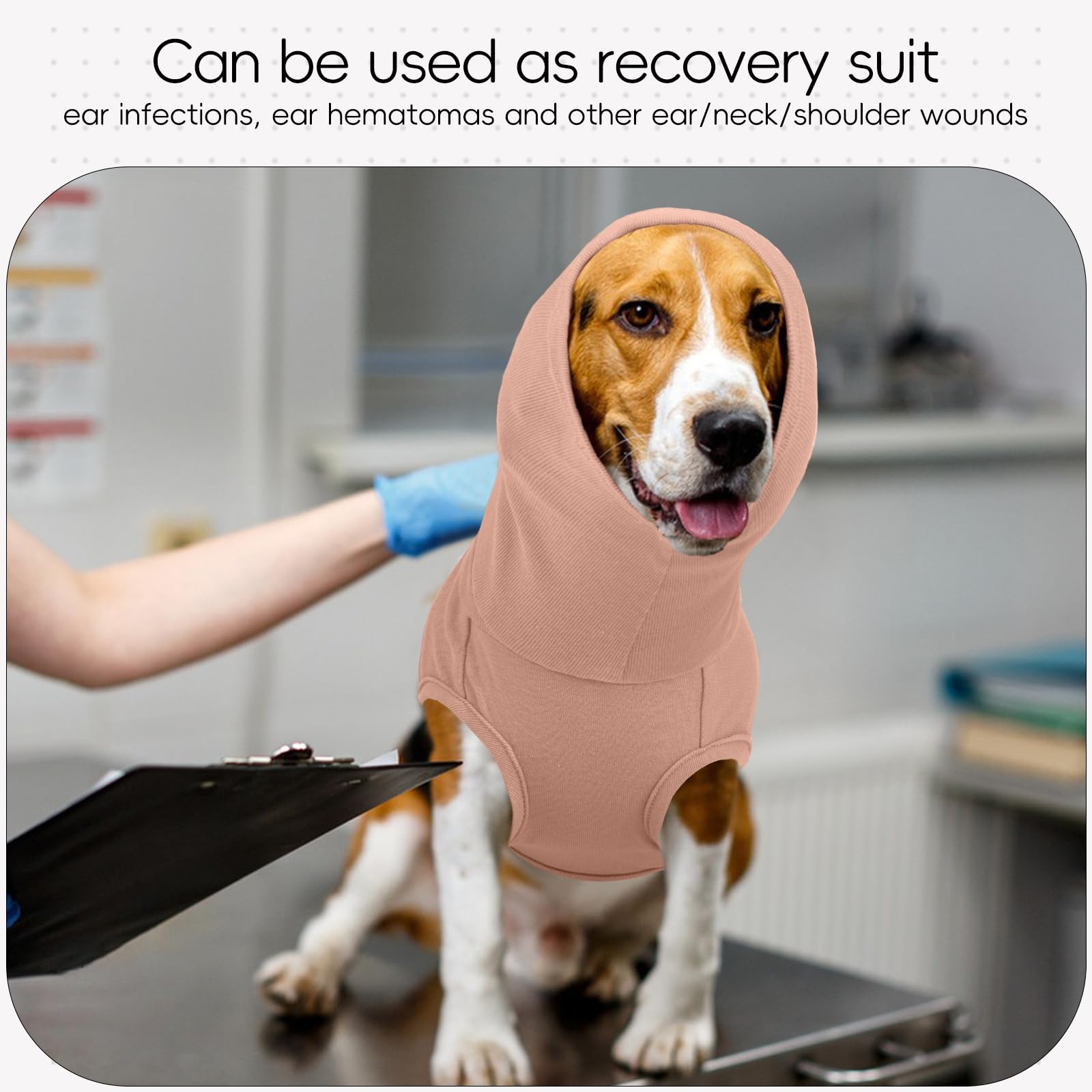 PUMYPOREITY Dog Recovery Suit & Ear Wrap for Wounds & Surgery, Dog Firework Calming Hood (Flesh Pink, XL) - Image 4