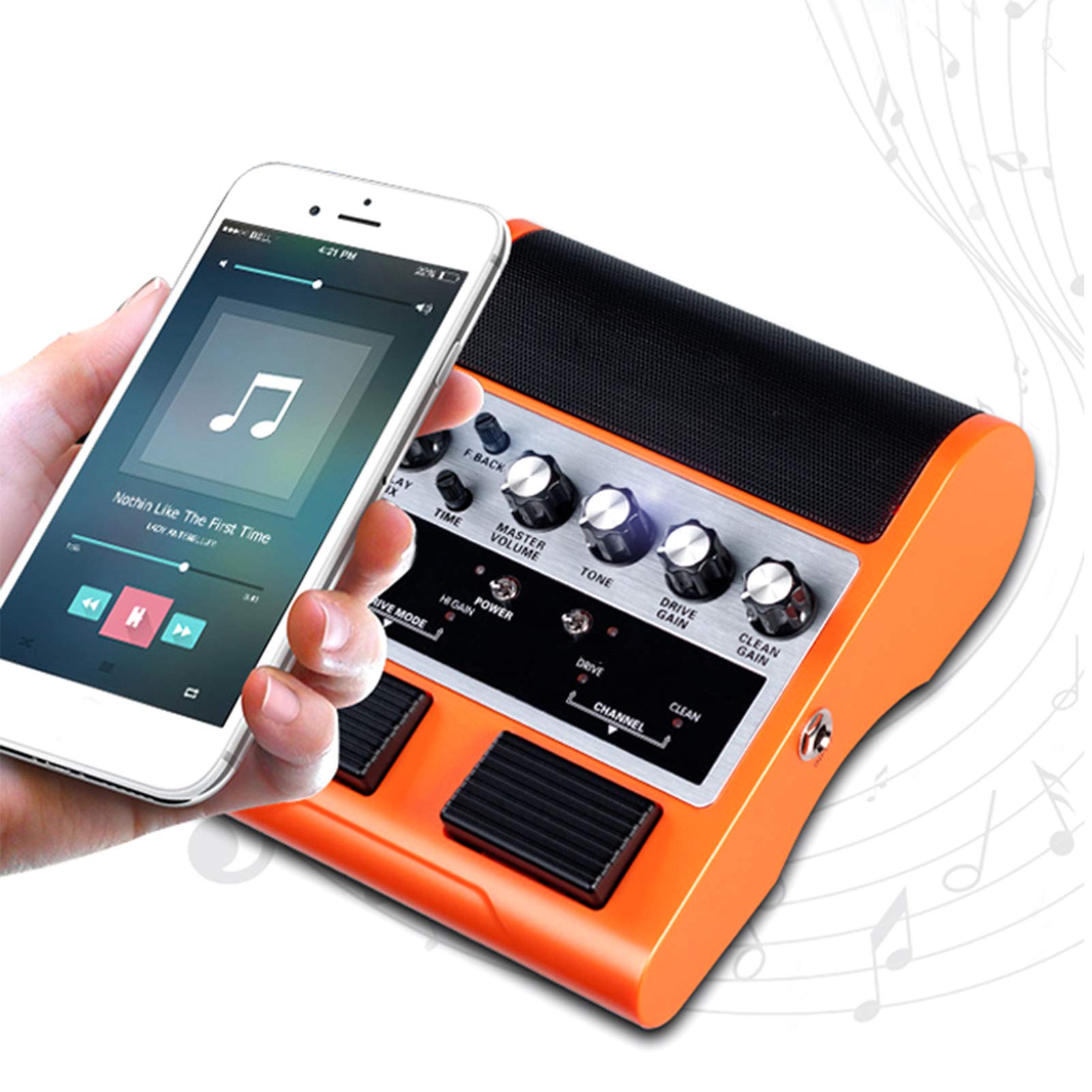 HERCHR Amplificatore E Pedale per Chitarra Portatile 100‑240V 8W Amplificatore per Chitarra Combinato Bluetooth Ricaricabile Mini Amplificatore per Chitarra(Spina UE)