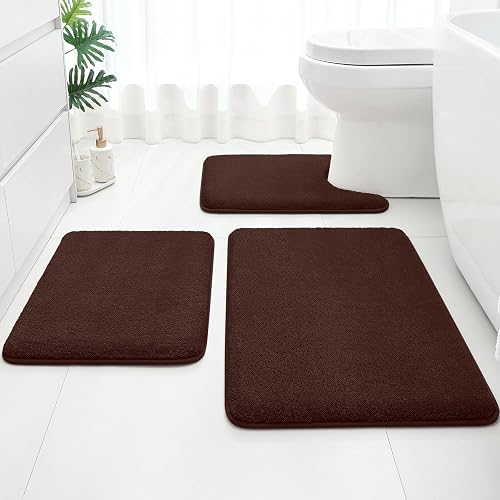 HOMEIDEAS 3 Piece Bathroom Rugs Set, Brown 17'x24'+20'x32'+20'x24'
