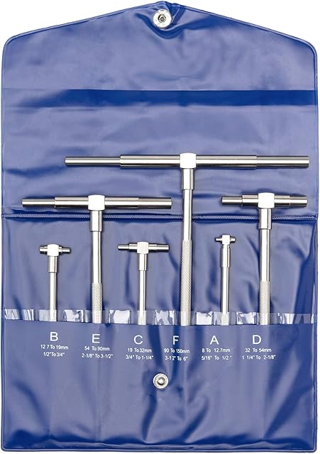 Beslands Telescopic Gauge Set 6 Pcs - Adjustable Inner Diameter 8-150 mm T-Bore Hole Gauges Measuring Tool