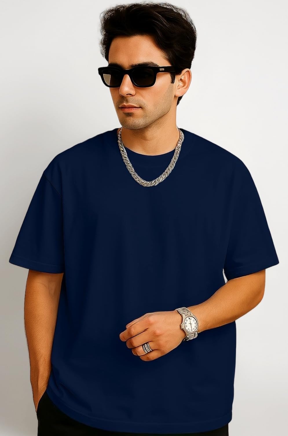 Oversized Baggy Fit Drop Shoulder Half Sleeves Round Neck Solid Pure 100% Cotton T-Shirt for Men (Available in White, Black, Mustard, Maroon, Green, Lilac, Navy, Red Color)
