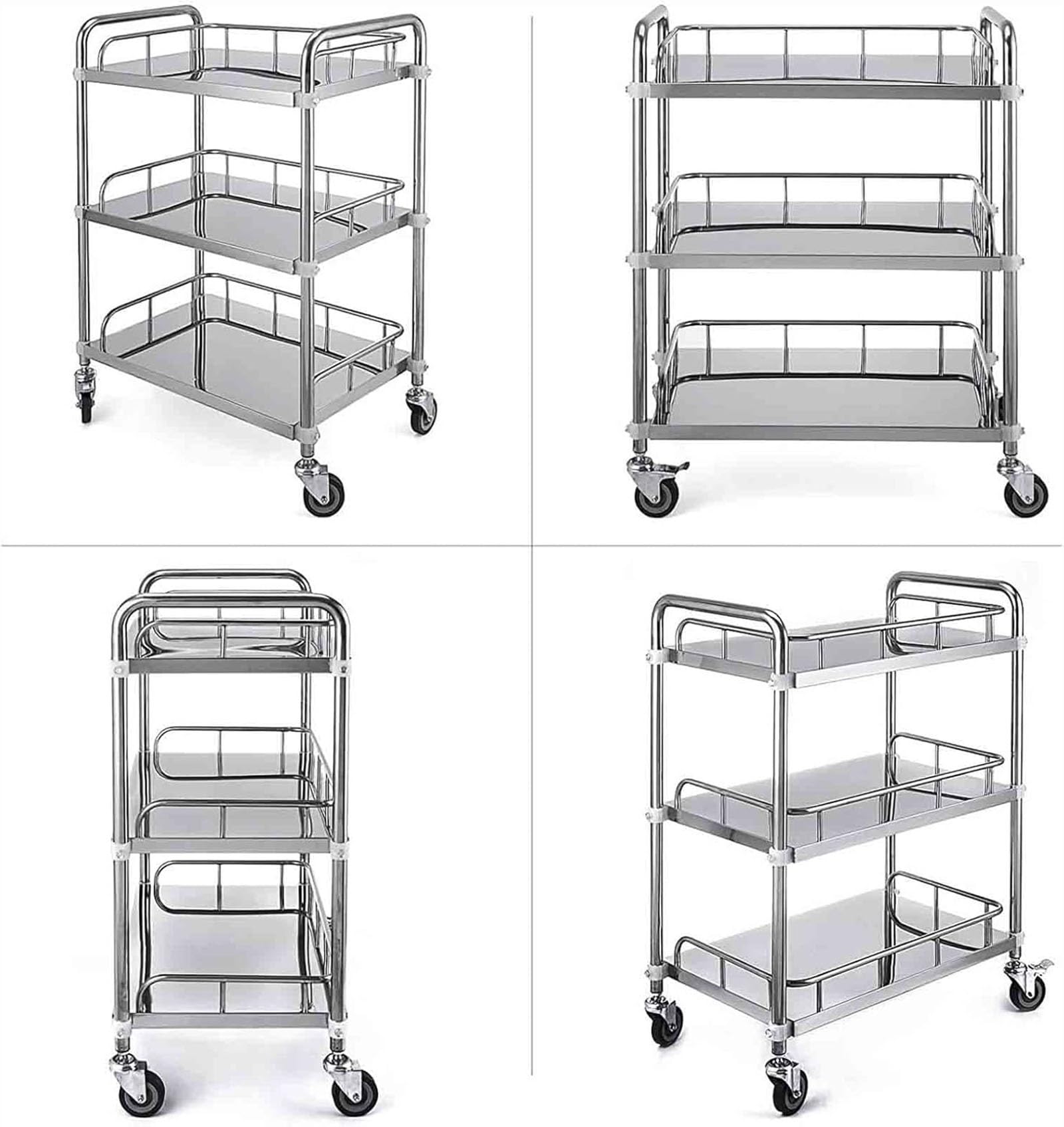 Carrello medico da laboratorio a 2 livelli con ruote in acciaio inossidabile, carrello portatile per clinica, odontoiatria, ospedale, salone