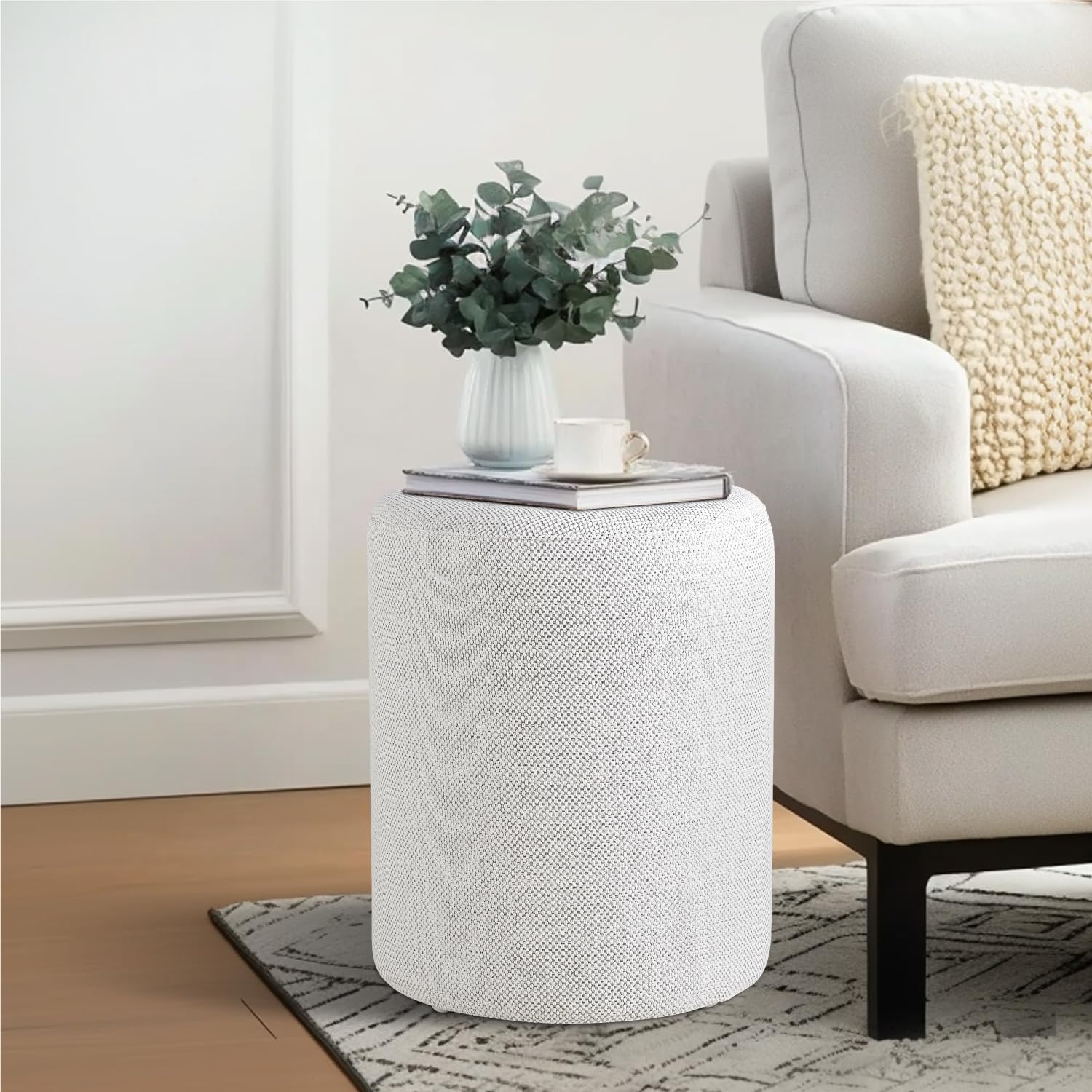 Get Set Style Modern Round Ottoman with Soft Padded Seat, Multifunctional Vanity Stool for Makeup, Upholstered Footrest Stool Ottoman Foot Stool for Living Room, Bedroom Beige