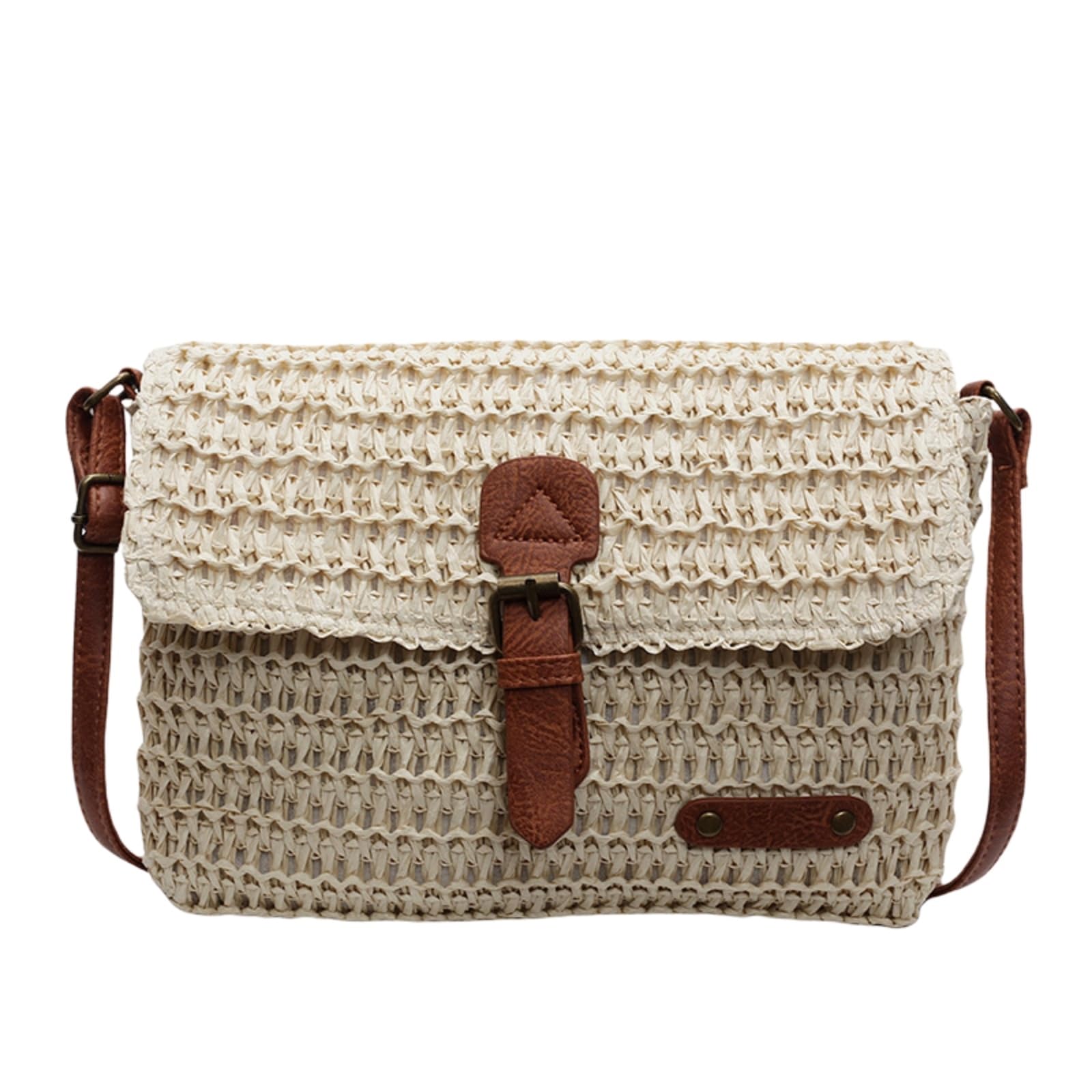 Beauty Case Borsa A Spalla di Paglia Tessuta Donna Crossbody Leggera Viaggio Spiaggia Estiva Elegante-Beige