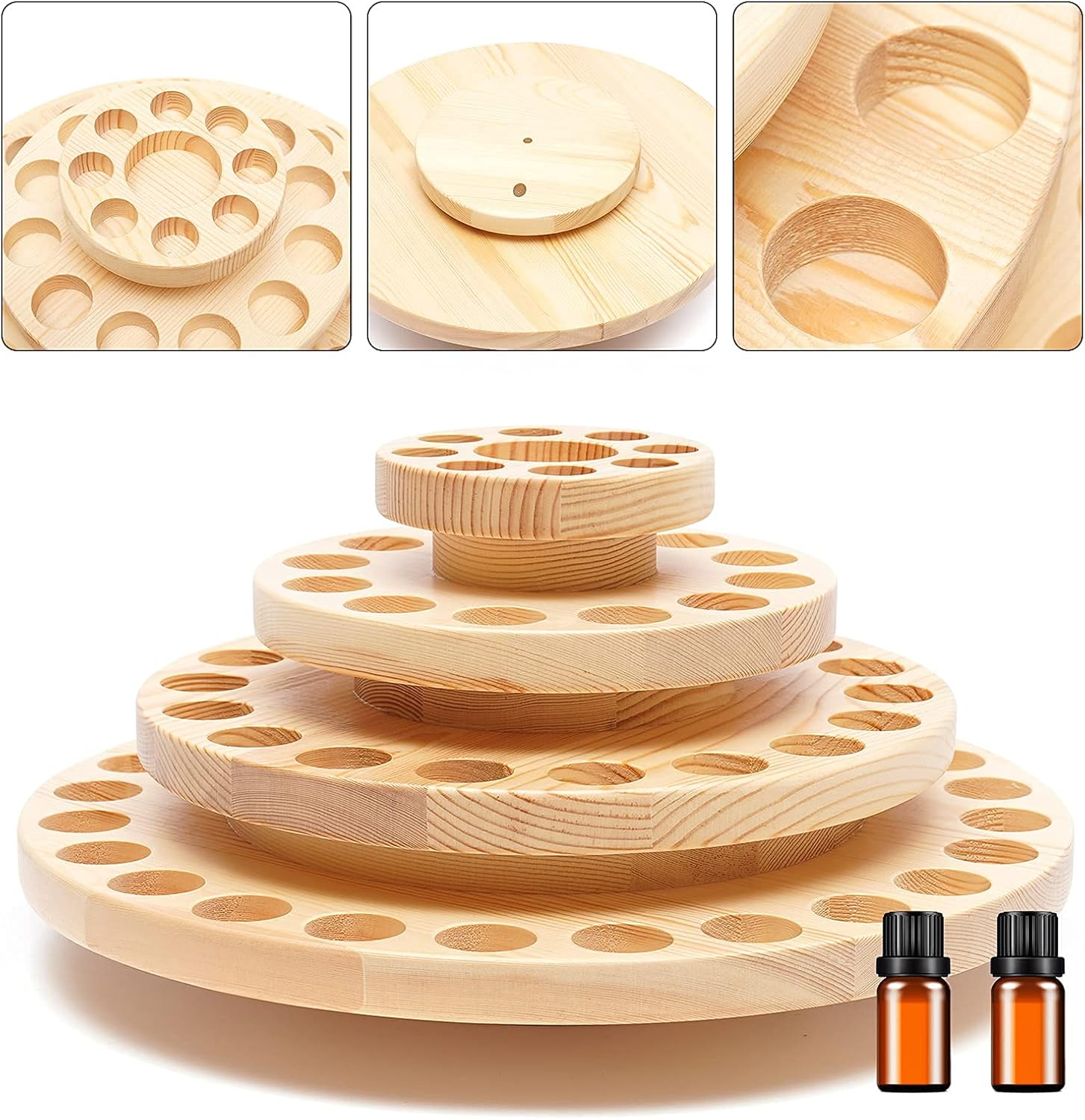 YIYIBYUS Wood Essential Oil Box, 63 Slot Display Stand Rack for Essential Oil Bottles Holder,Essential Oil Bottle Container Wooden Storage Case Box Organizer,Essential oil rotating display stand