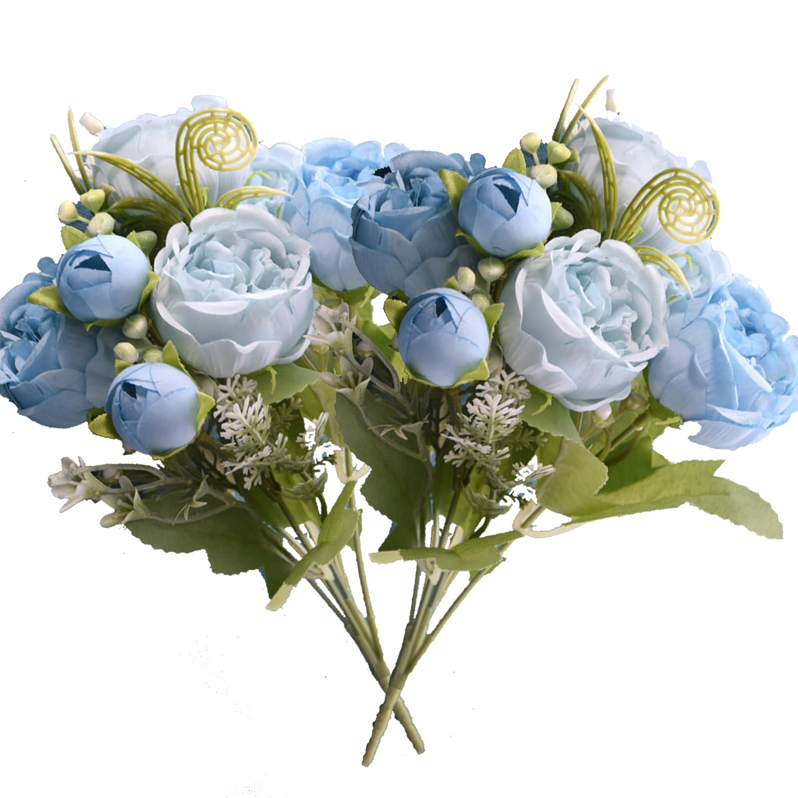 2 Pack Fake Peony Artificial Flowers White Flowers Silk Peonies Bouquets for Wedding Home Birthday Party Arrangment Garden Decoration (blue)