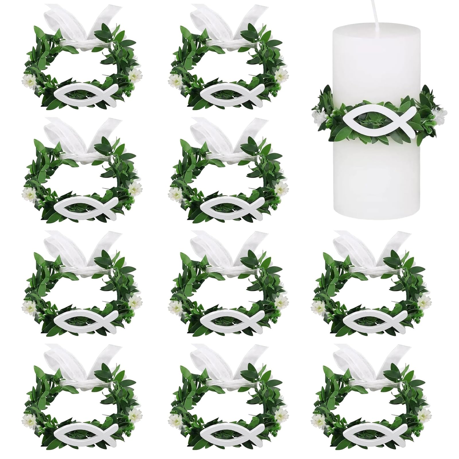 Tropfschutz Kommunionkerze, 10 Stück Tropfschutz Kerzenkranz, Kerzenrock Kommunion, Taufkerzen Buchskranz Tropfenfänger, Tropfschutz Kommunion Kerzenringe für Kommunions Taufe Hochzeit