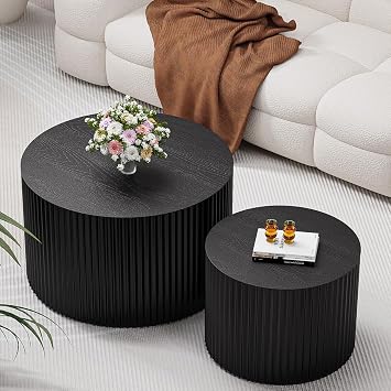 WXFKLDJ Round Nesting Coffee Table Set of 2, Black Large