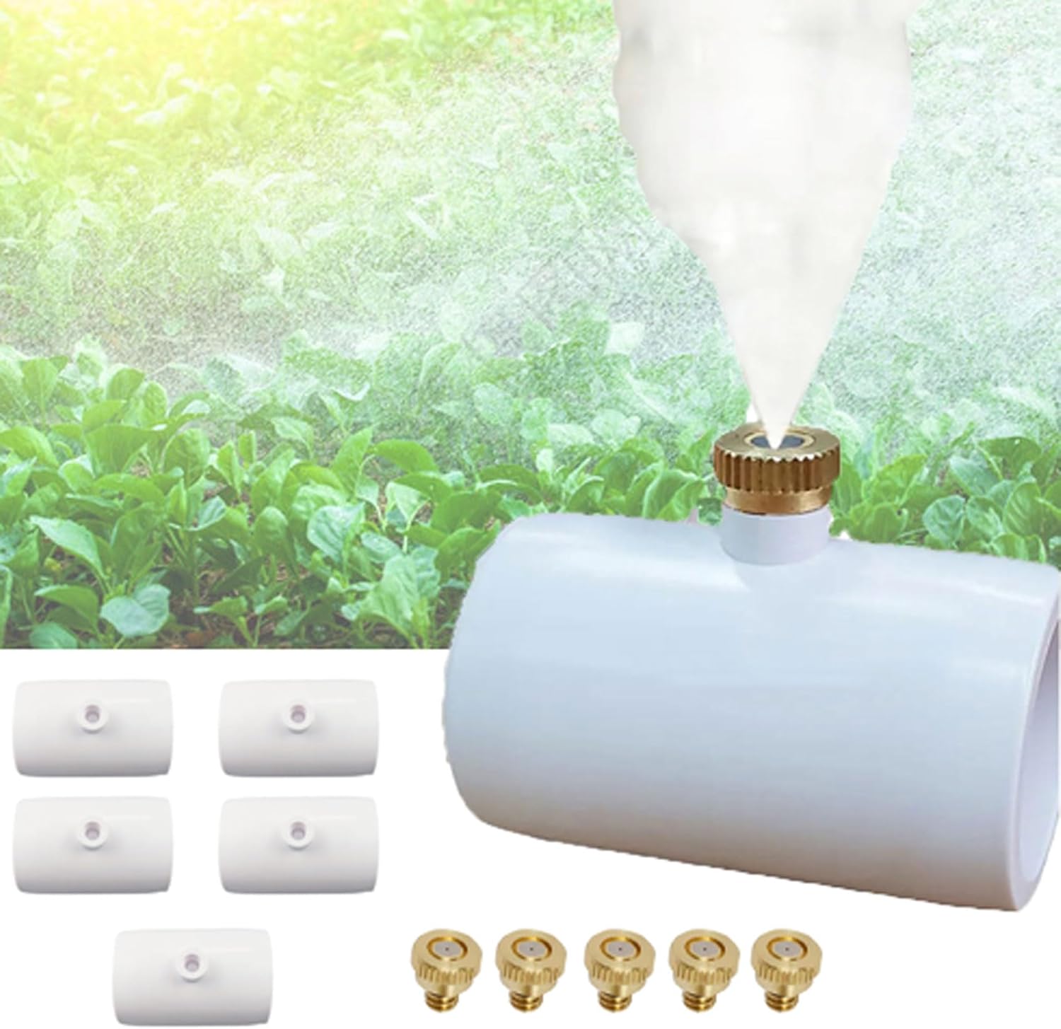 5 Pack 1/2 Inch PVC Fitting with Brass Misting Nozzle, Mist Sprayers for Outdoor Cooling Misting System, Farm Nozzle, Atomization Sprayer Water Mist Sprayers(Size:0.3MM)