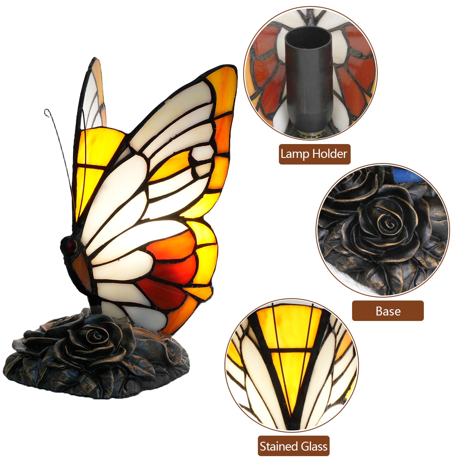 NUODITOS Butterfly Tiffany Lamp Stained Glass Bedside Table Lamp Small Accent Night Light for Living Bedroom Colorful Rustic Tiffany Style Animal Desk Lamp for Home Decoration - Image 4