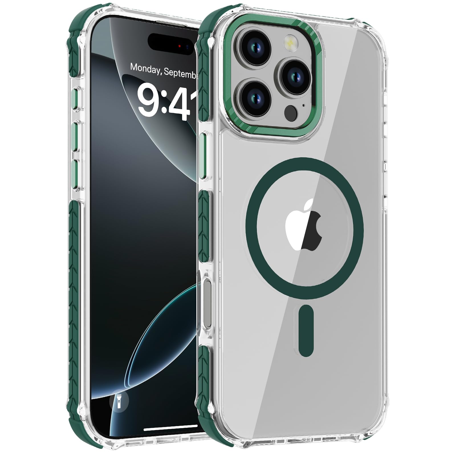Coque iPhone 16 Pro Max Magsafe DEERLAMN transparente et verte antichoc - 8
