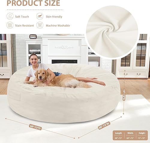 Miniatura 264 de Puf de 5 pies, puf grande con relleno de espuma viscoelástica, sofá puff esponjoso con funda de terciopelo holandés, puf redondo para sala de estar,