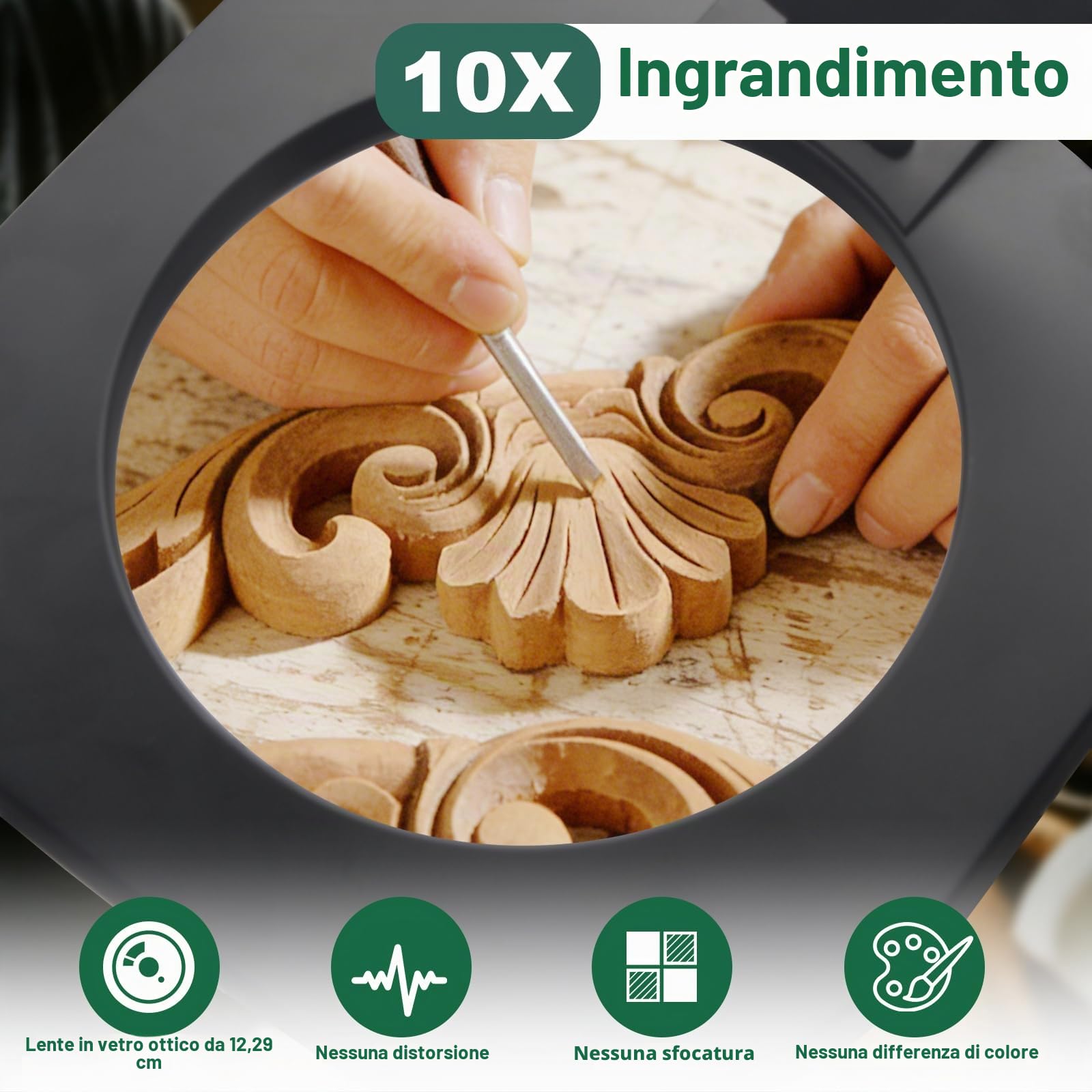 CGBE 10X Lampada Ingrandimento con Luce per Lavori di Precisione | 2 in 1 Base e Morsetto, Lente di Ingrandimento con Luce con Braccio Orientabile, Luminosità e Altezza Regolabili