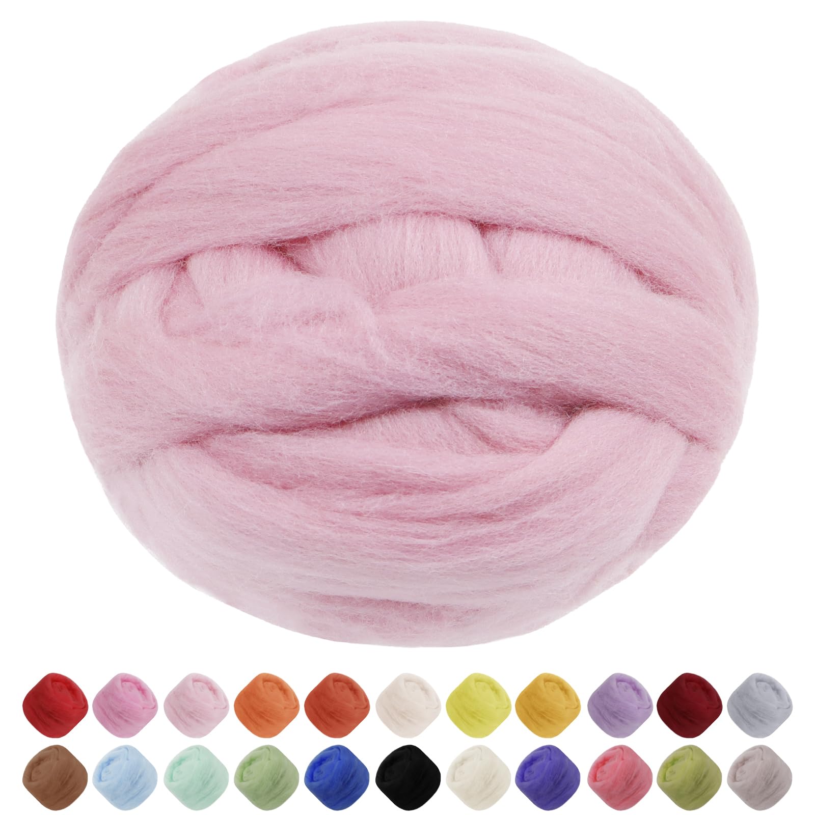 Uiopa Needle Felting Wool, 200g Felting Wool Soft Wool Roving Yarn, Pink Wool Roving for Needle Felting, Wet Felting, Felting Projects, DIY Crafts