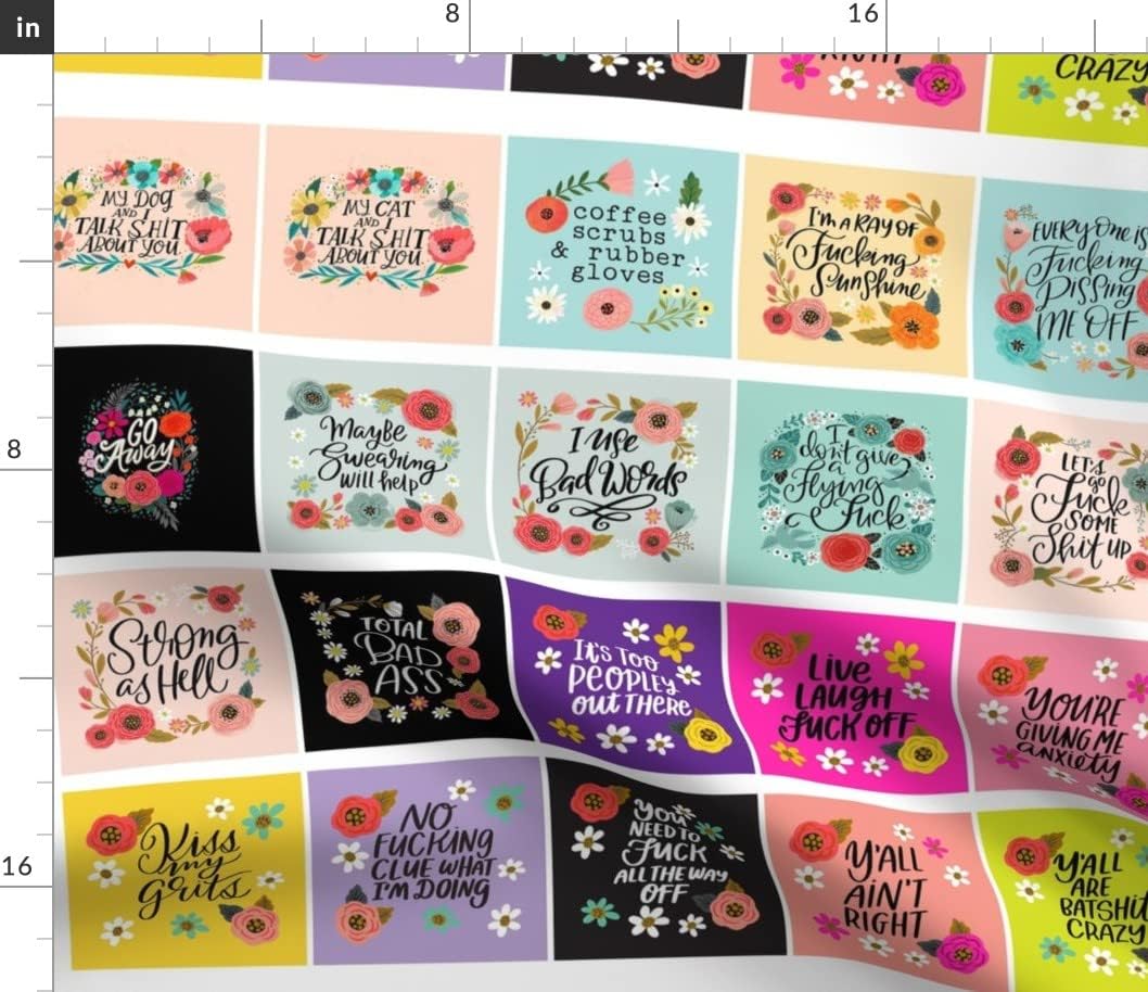 Spoonflower Fabric - Sweary Swear Word Mature Content Cheater Quilt Cussing Topper Funny Printed on Petal Signature Cotton Fabric by The Yard - Sewing Quilting Apparel Crafts Decor