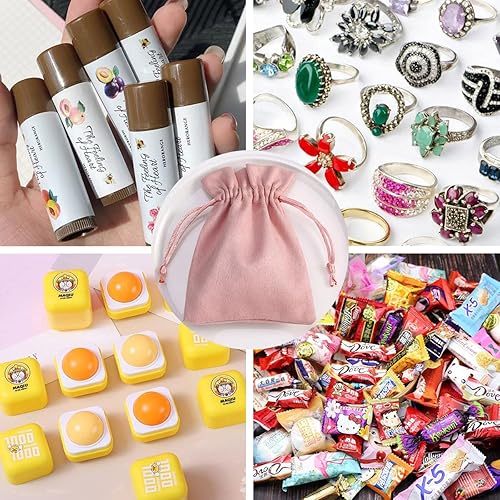 Miniatura 7 de 30 bolsas de terciopelo rosa con cordón, bolsas de joyería, bolsas de regalo, bolsas de regalos de boda, 2.8 x 3.5 pulgadas