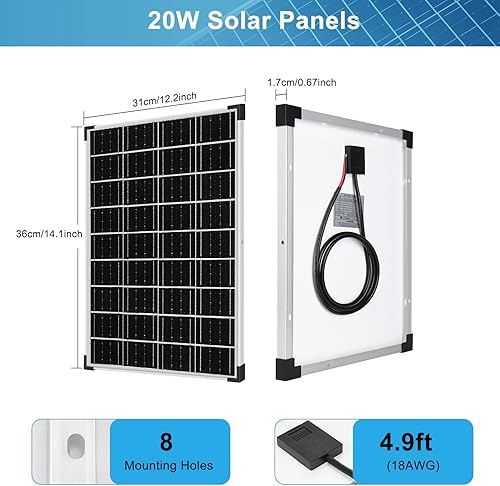 Miniatura 5 de Kit de paneles solares monocristalinos de batería solar de 12 V 10 A, controlador de carga con cable de extensión y clips, terminal de junta tórica
