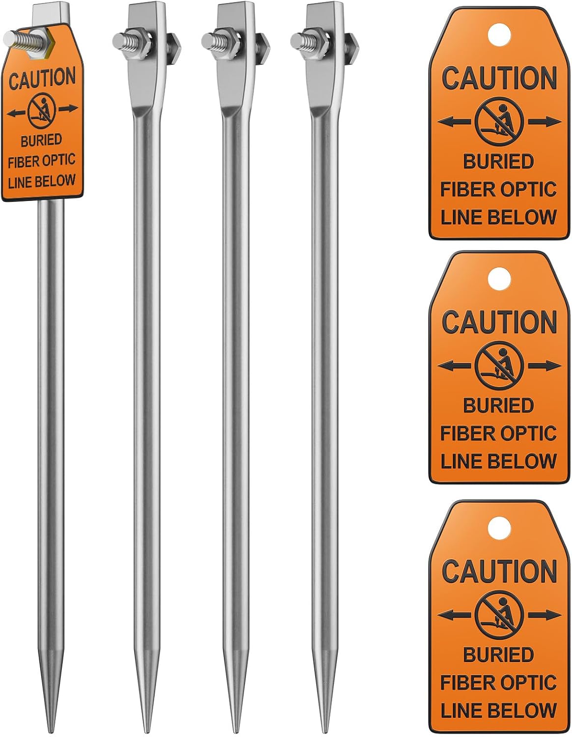 4 Pieces Green Safety Warning Tag with Mark Rod, 2.4"* 4" for Caution Buried Gas Line Below